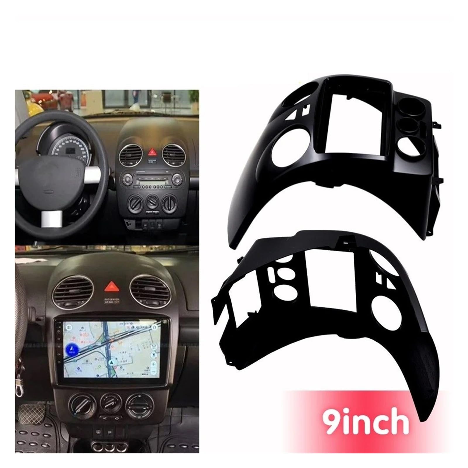 Cadre Finition autoradio Radio 2 Din 9 Pouces Voiture Android DVD GPS ABS Support Cadre Plastique pour VW pour Coccinelle 2004-2007 2008 2010 Écran Dask Kit Fascia