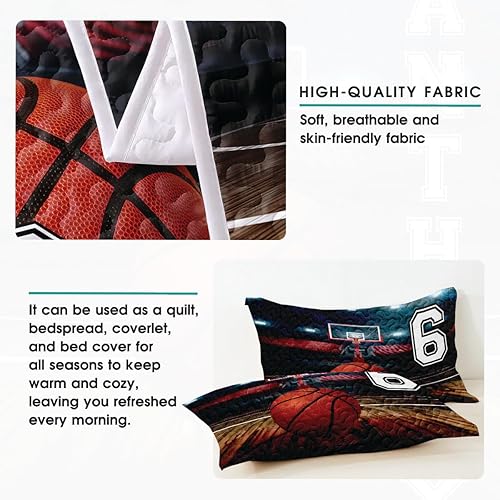 Miniatura 4 de ENCYCOM Edredón de baloncesto personalizado para niños, juego de ropa de cama individual de baloncesto para papá, marido, hijo, hija, edredón de