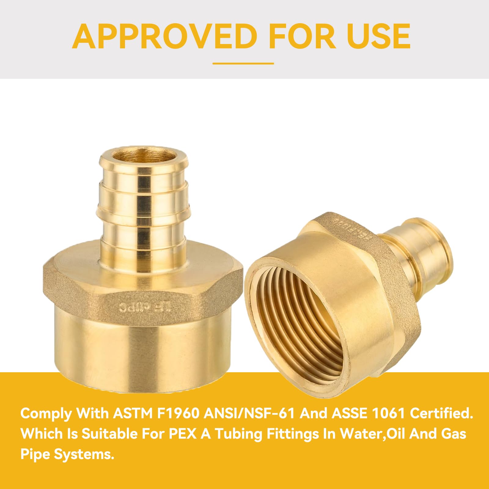 Paquete de 2 Accesorios PEX-A, PEX de 3/4 de Pulgada x NPT Hembra de 1 Pulgada, Accesorios de expansión roscados Hembra de latón para tubería PEX A, ASTM F1960, Cobre (PEX1960135-2Pack)