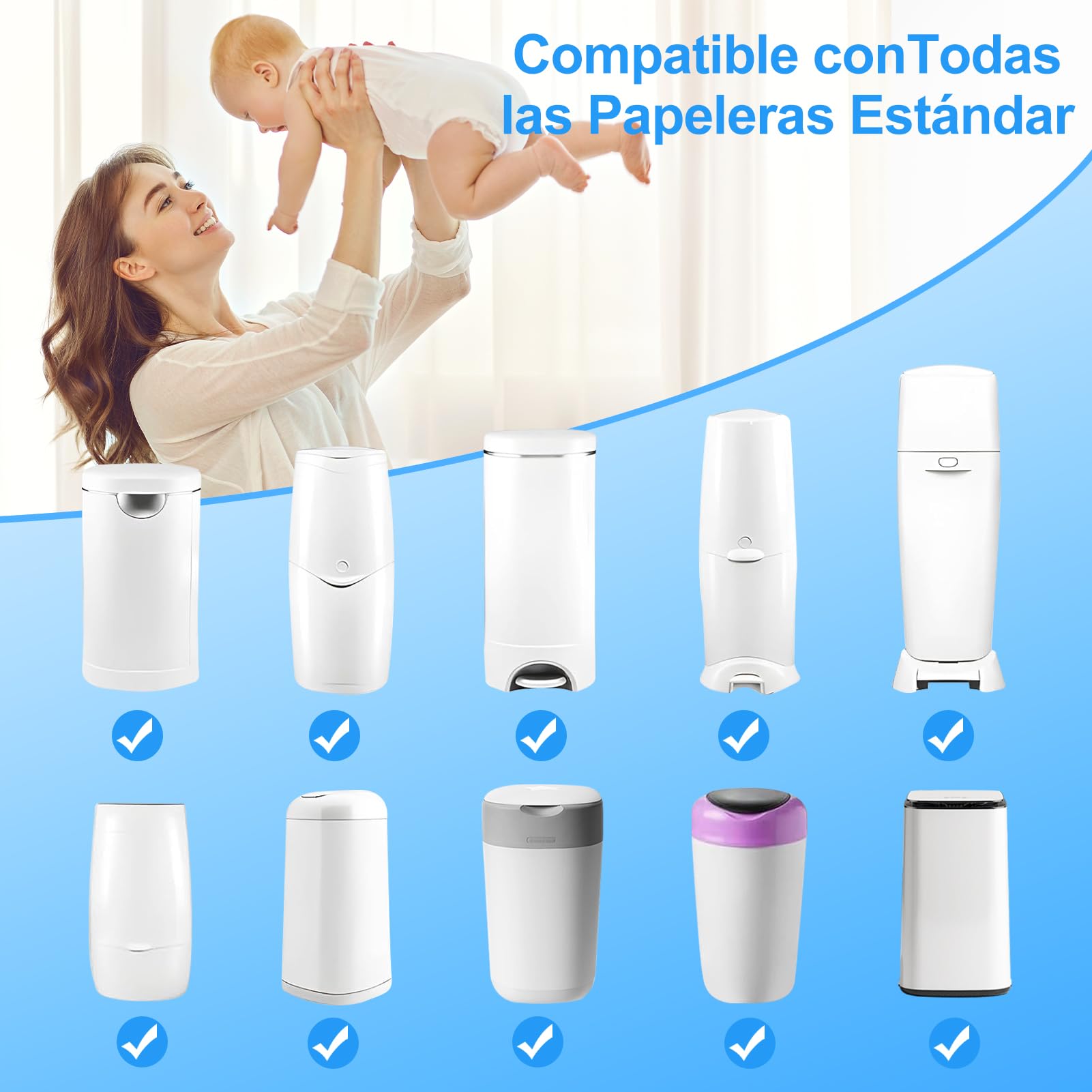 9 Piezas Recambios Cubos de Pañales, 4.5M Bolsa de Relleno para Papelera Pañales Bebe Excelente Sellado,Todos Contenedores Pañales