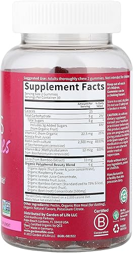 Miniatura 3 de Garden of Life Gomitas orgánicas de raíz de remolacha hechas de pectina con antioxidantes, vitamina C, biotina y B12 para cabello, piel y uñas,
