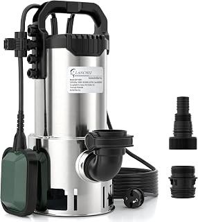 LANCHEZ Edelstahl Schmutzwassertauchpumpe 1100W, 20.000 l/h, Förderhöhe 11 m, Max durchlässige Partikelgröße: 3,5 cm, Einstellbarer Schwimmerschalter, Thermoschutz, für Pool, Schacht, Garten