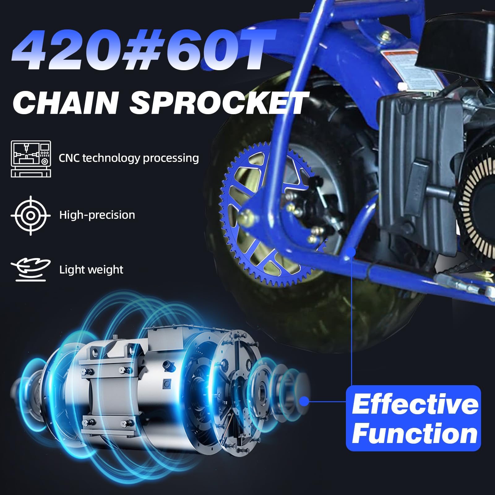 Pignone per catena 60T 420, 40 mm, ruota posteriore CNC per CT200U CT200U-EX BT200X Baja Warrior Predator 212cc 196cc Go Kart Trail 200 MB165 MB200 mini bike blu