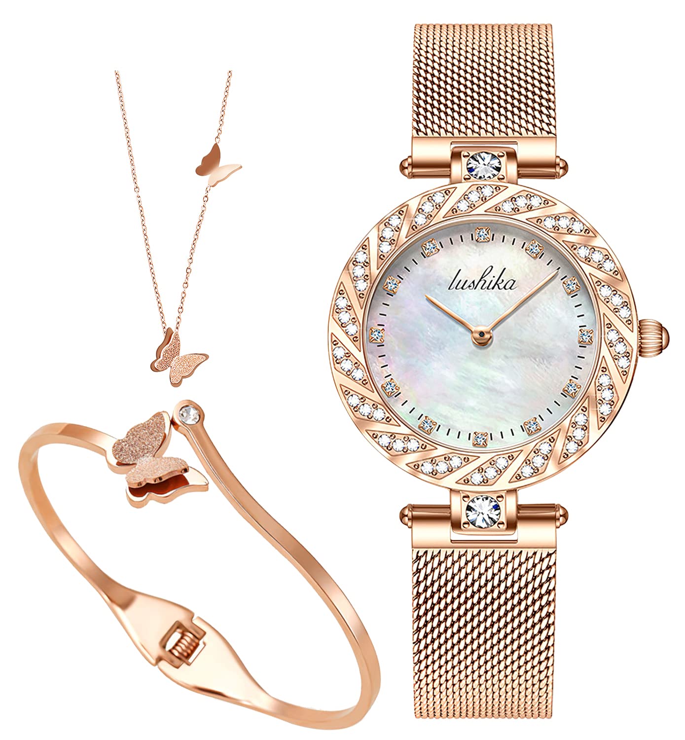 FUNGORGTLuxury Quartz Starry Sky Dial Ladies Wrist Watches, Magnetic Mesh  Band Watch and Bracelet Set- Women Valentine's Day Gifts