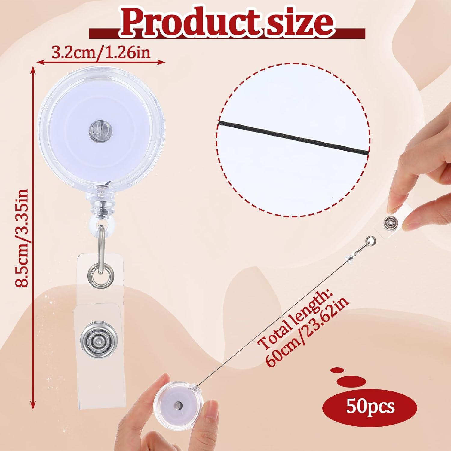 50Pcs Retractable Badge Holders Clip Bulk Blank Badge Reels with Swivel Alligator Clip for Students Teachers Office Workers - Image 2