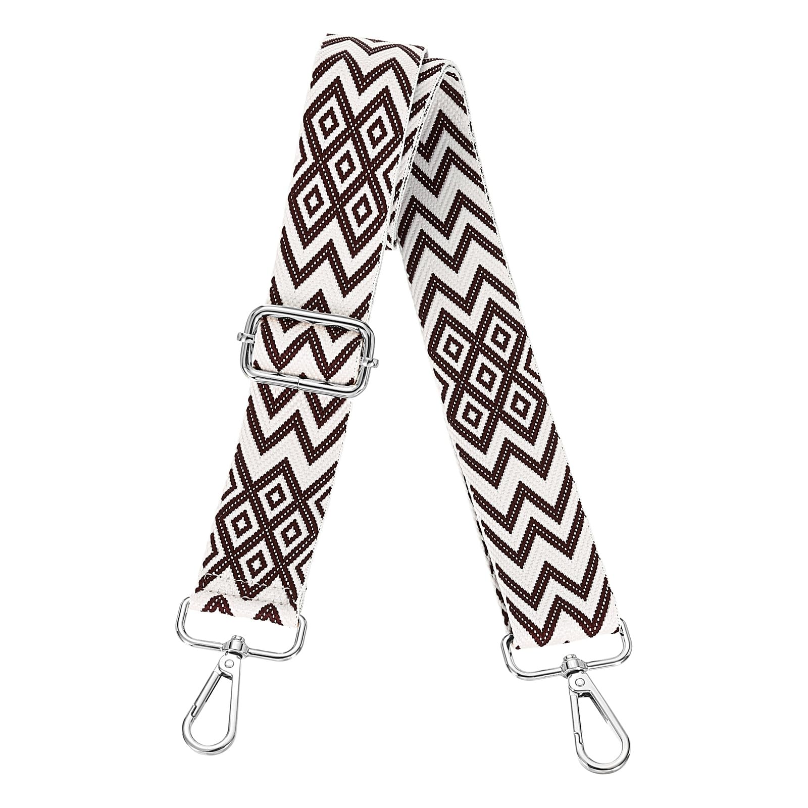 sourcing map Purse Straps Replacement Crossbody, 1.5 Inch Wide Shoulder Bag Strap Adjustable Canvas Straps for Handbag Wallet Clutch Bags with Silver Buckle, Dark Brown Geometrical
