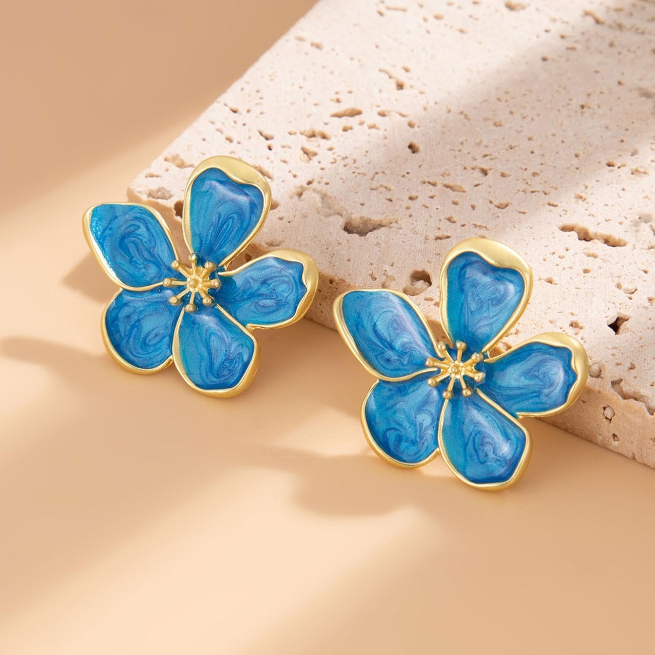 Flower Earrings for Women Gold White Blue Pink Floral Stud Earrings Flower Statement Earring Vintage Floral Earring Jewelry for Women - Image 5