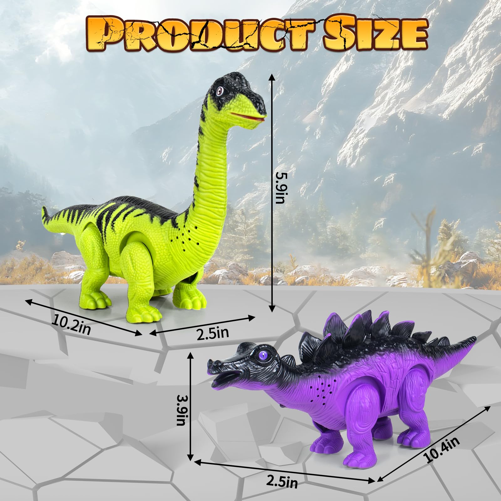 2 Pack Dinosaur Toys, Electrical Walking Dinosaur Toys for Kids 3-5 6 7 with LED Lights & Sounds & Roaring, Brachiosaurus & Stegosaurus Dinosaurs Figures for Boys Toddles Birthday Valentines Gifts