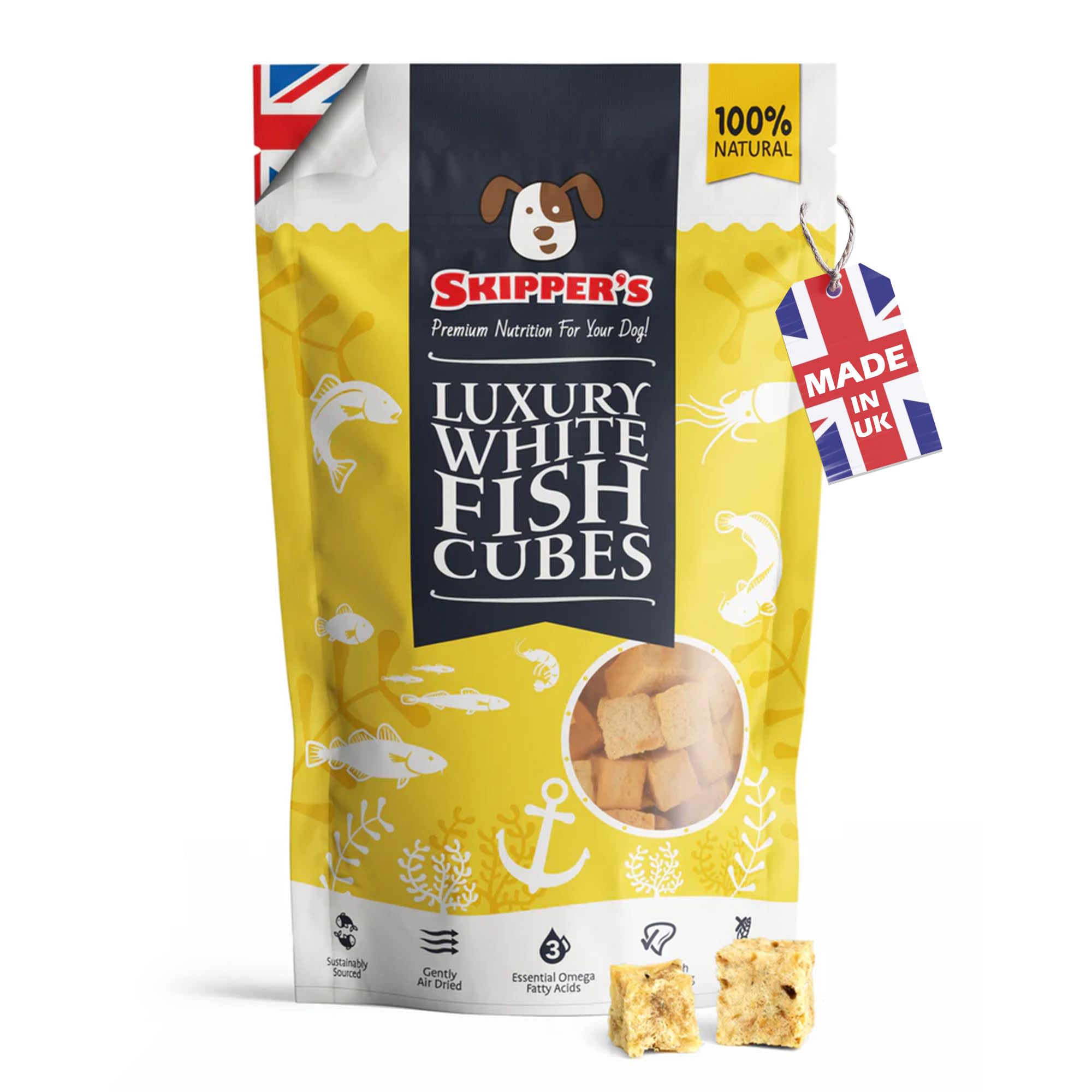SKIPPER'S Luxury White Fish Cubes for Dogs, Grain & Cereal Free, Essential Source of Omega 3 Oils, Low Fat & Hypoallergenic