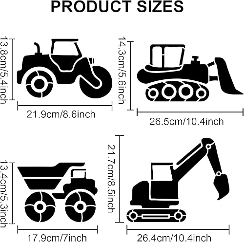 Miniatura 2 de MAYJOYDIY 3 plantillas de vehículos de construcción de 11.8 x 11.8 pulgadas, plantillas de tractor para excavadora de grúa de tráfico grande con