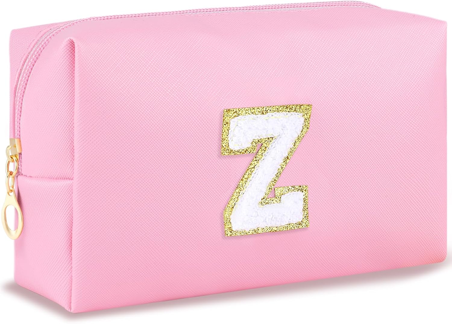 URSKYTOUS Initial Makeup Bag Personalized Preppy Cosmetic Bag Travel Toiletry Bag Waterproof PU Small Makeup Pouch Bag for Purse Birthday Gift Cute Stuff for Teen Girls Women (Pink A)