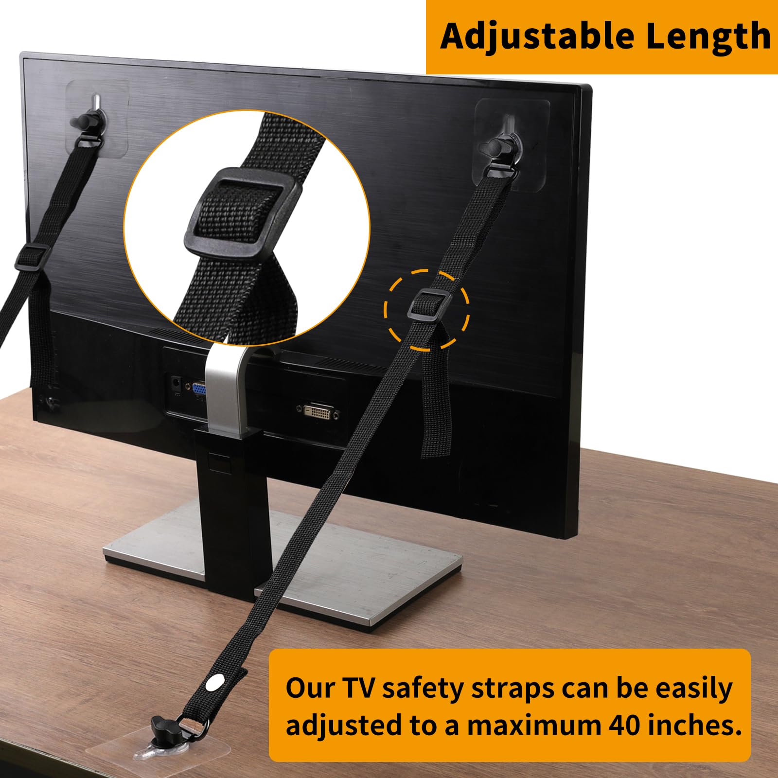 Paquete de 4 correas de seguridad ajustables para TV, sin taladro, adhesivos antipuntas, anclajes para muebles a prueba de bebés, correas de terremoto, pantallas planas para pared, soporte o