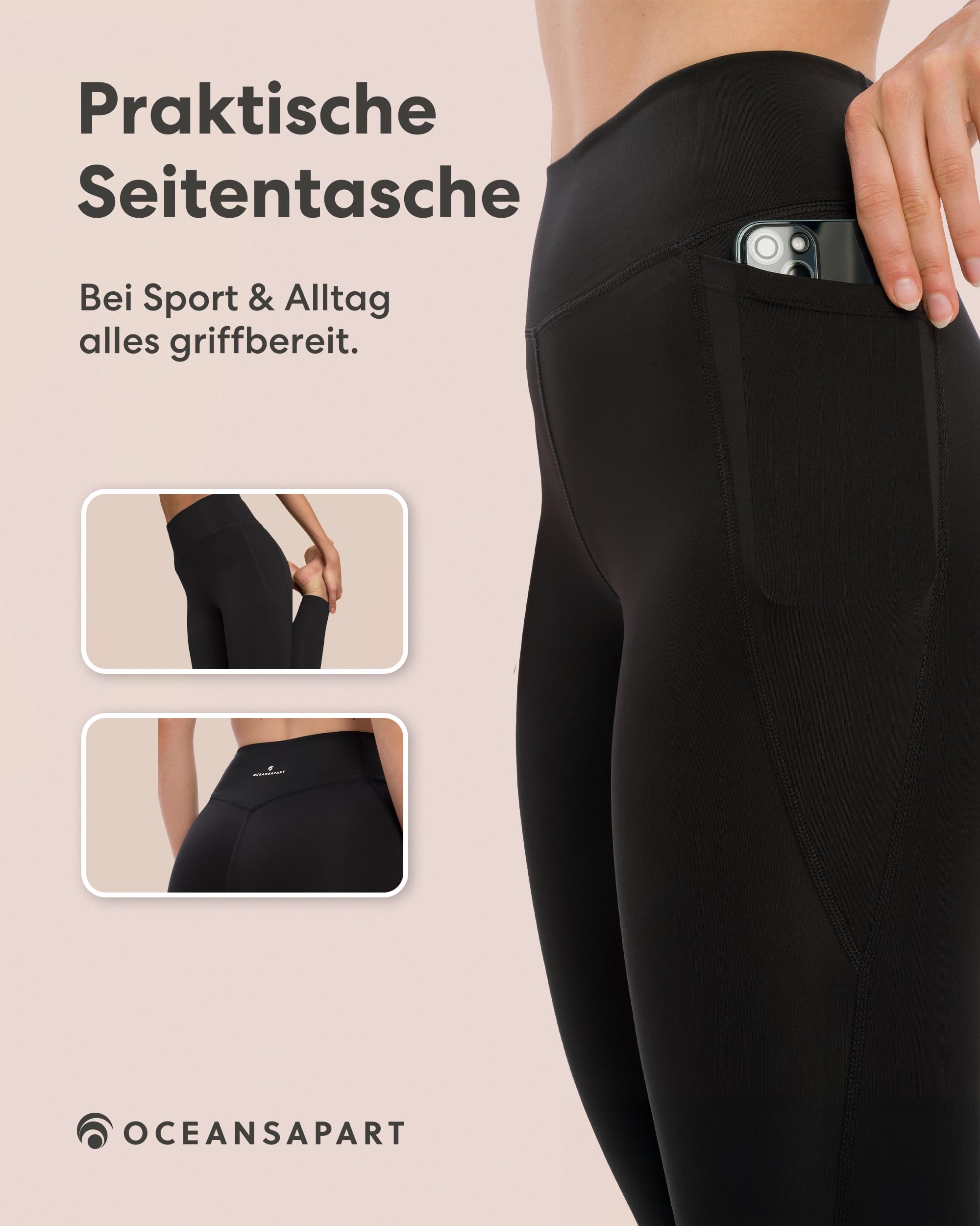OCEANSAPART Soho Pant - Sport Leggings Damen mit Taschen High Waist | Scrunch-Effekt & Blickdicht – Feuchtigkeitsableitend & Nahtlos – Ideal für Yoga, Gym & Wandern