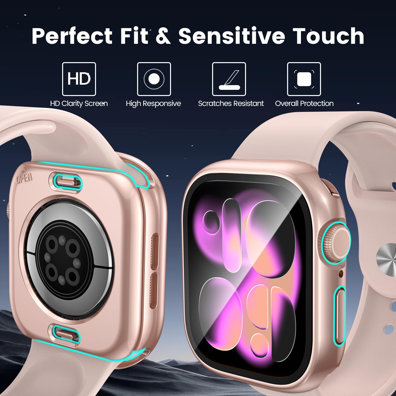 [2 w 1] Wodoodporne etui do Apple Watch Series 10 46 mm osłona ekranu, 360 ochronna osłona PC ze szkła hartowanego, przedni i tylny zderzak do iWatch 6/SE/5/4 Pyłoszczelna ochrona przed