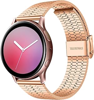Sports Bracelet Compatible with Galaxy Watch Active,KangPlus Stainless Steel Band 20mm Compatible with Galaxy Watch 3/Galaxy Watch 42mm/Galaxy Watch Active/Gear Sport - Rose Gold