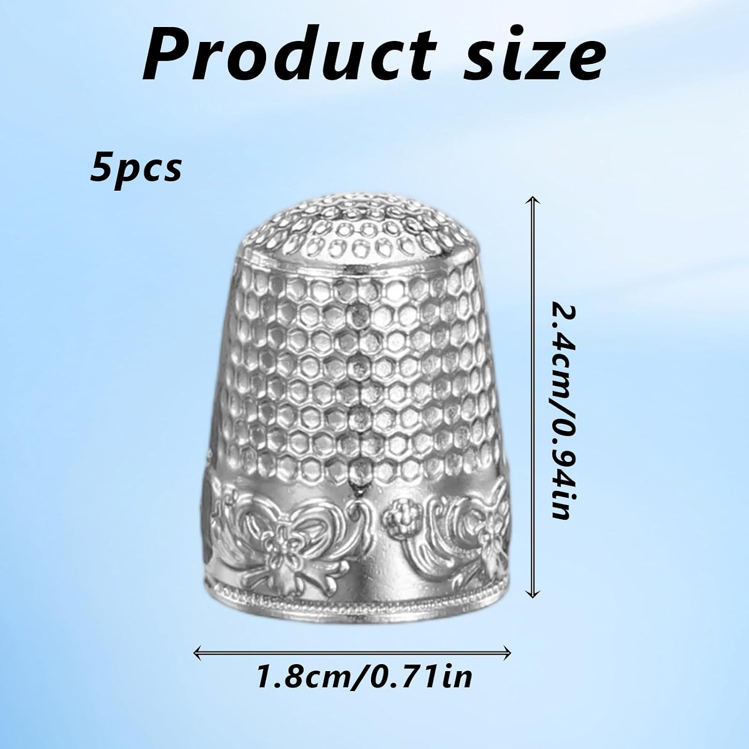 HJZHII 5Pcs Sewing Thimbles for Hand Sewing, Silver Metal Finger Protector, Quilting Craft Accessories for Knitting Needlework DIY Tools