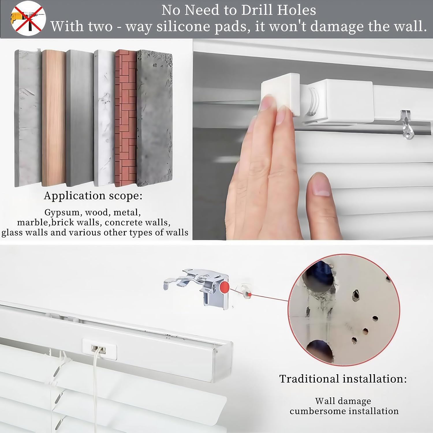 No Tools No Drill 1 Aluminium Mini Blinds,Cordless Venetian Blinds Light Filtering，Blackout，UV Protection，Horizontal Blinds and Shades for Window Door Size.White