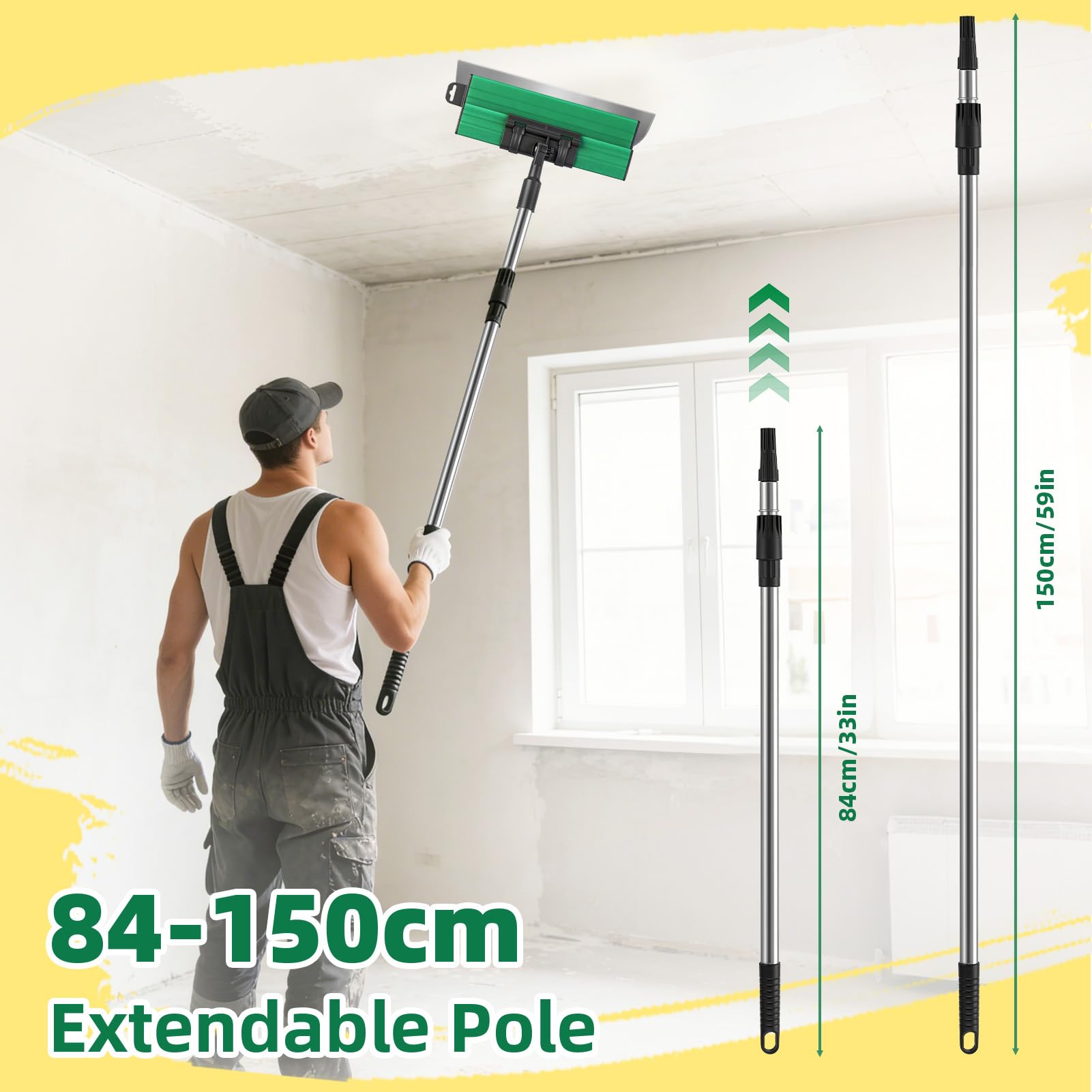 Sararoom Flächenspachtel Set, Spachtel Werkzeug, Trockenbau Spachtel (25 40 60 80 cm) und 84cm-150cm Teleskopstange | Glättungsspatel Kit mit 3 Malerspachtel für Verputzen von Wänden & Decken, Tapeten
