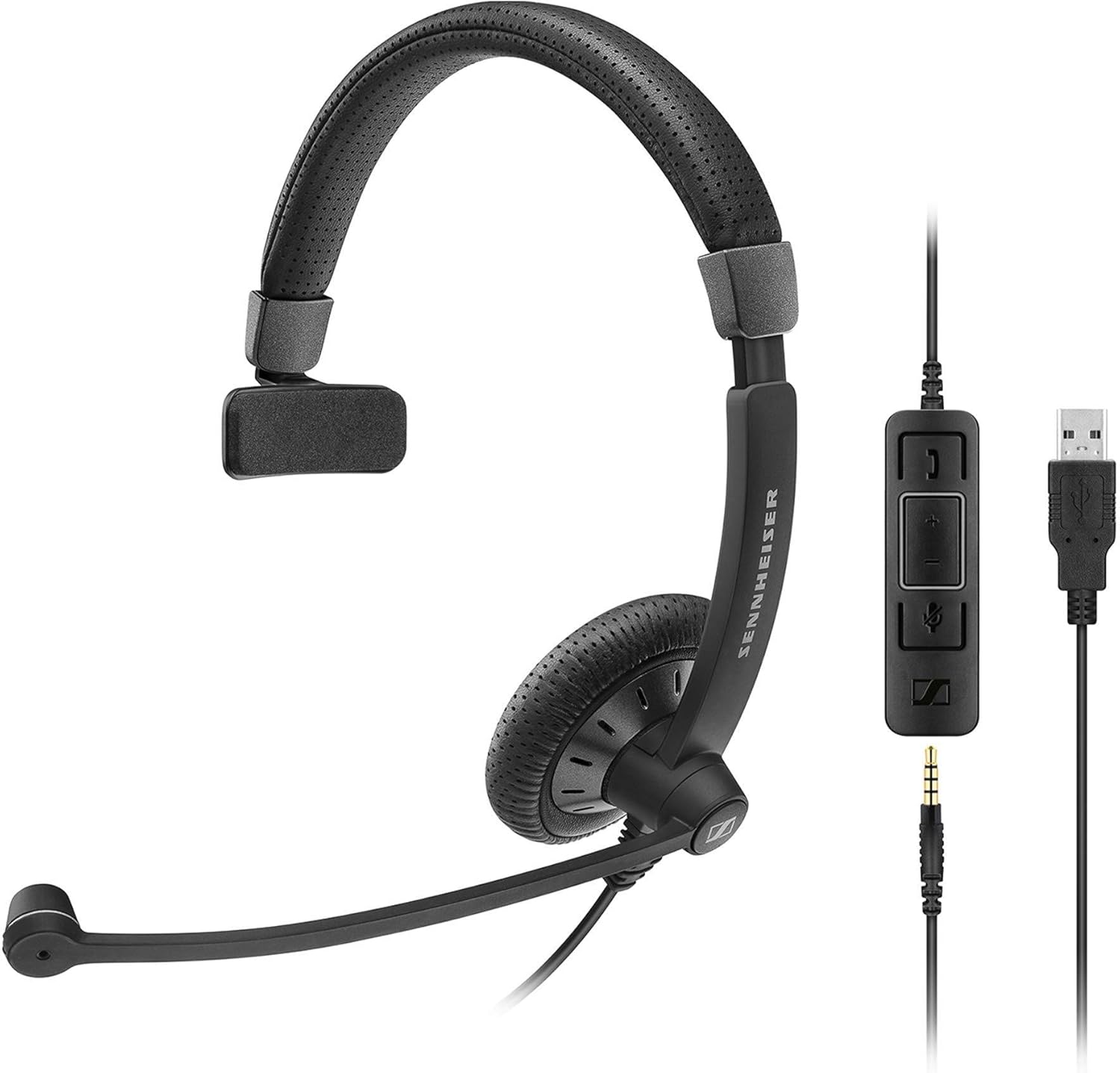 Sennheiser SC 45 USB MS (507083) – Single-Sided Business Headset | For Skype for Business, Mobile Phone, Tablet, Softphone, and PC | HD Sound & Noise-Cancelling Microphone (Black)