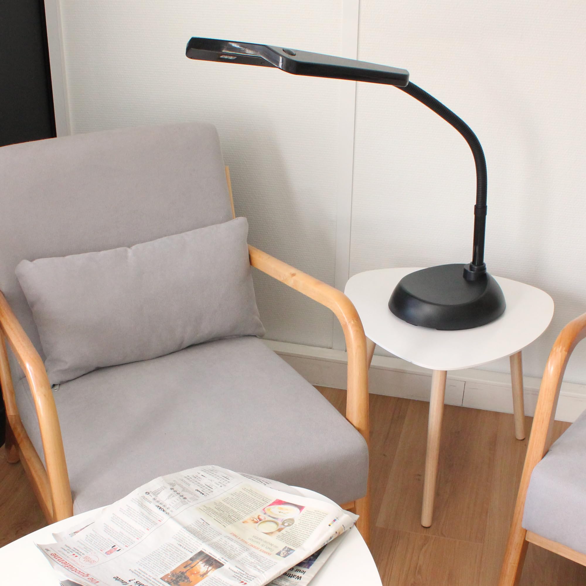 FISHTEC - Lampa powiększająca Maxi 12 diod LED do montażu - 5 x powiększenie, obrotowe, do czytania, majsterkowania, szycia, haftu i innych precyzyjnych czynności - elastyczna wysokość 100 cm, czarna