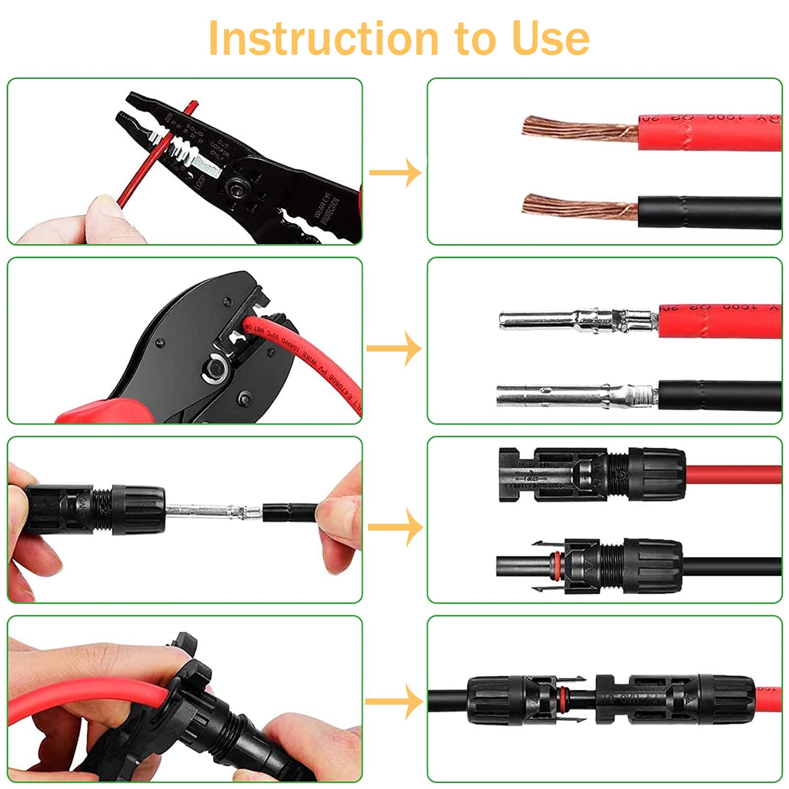 Solar Crimping Tool Cavo Connettore, con 6pcs Maschio Connettore Solare Femminile + 2pcs Chiave Chiave Chiave + 1pcs Filo Crimpatore + 1pcs Tool Kit per 2.5/4/6mm² Filo Solare PV