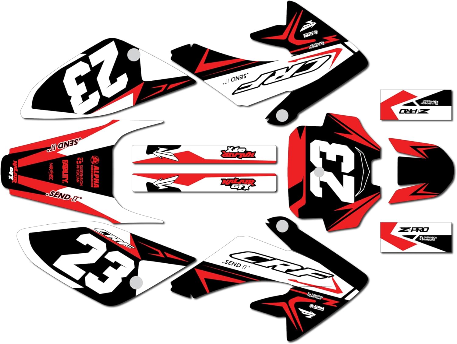 Graphics Kit for Honda CRF80 / CRF100 (2004-2016) EVADER Series Red 09 Mil - Dirt pit bike motorcycle stickers, dirtbike racing automotive decal motocross accessories no-plastics