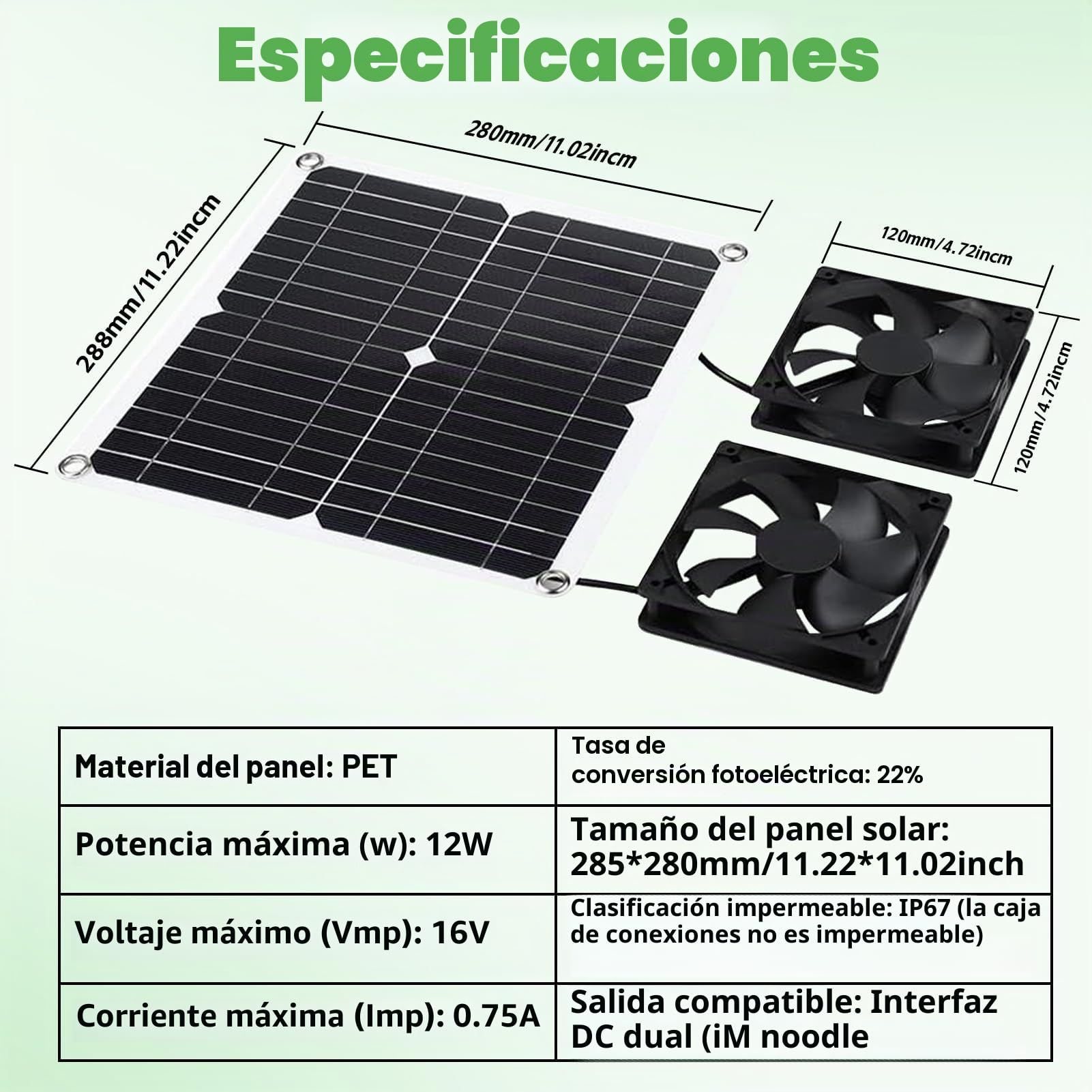 Ventilador solar doble de 12 W, extractor solar, para casas de mascotas al aire libre, invernaderos, cobertizos, entrada o salida de aire.