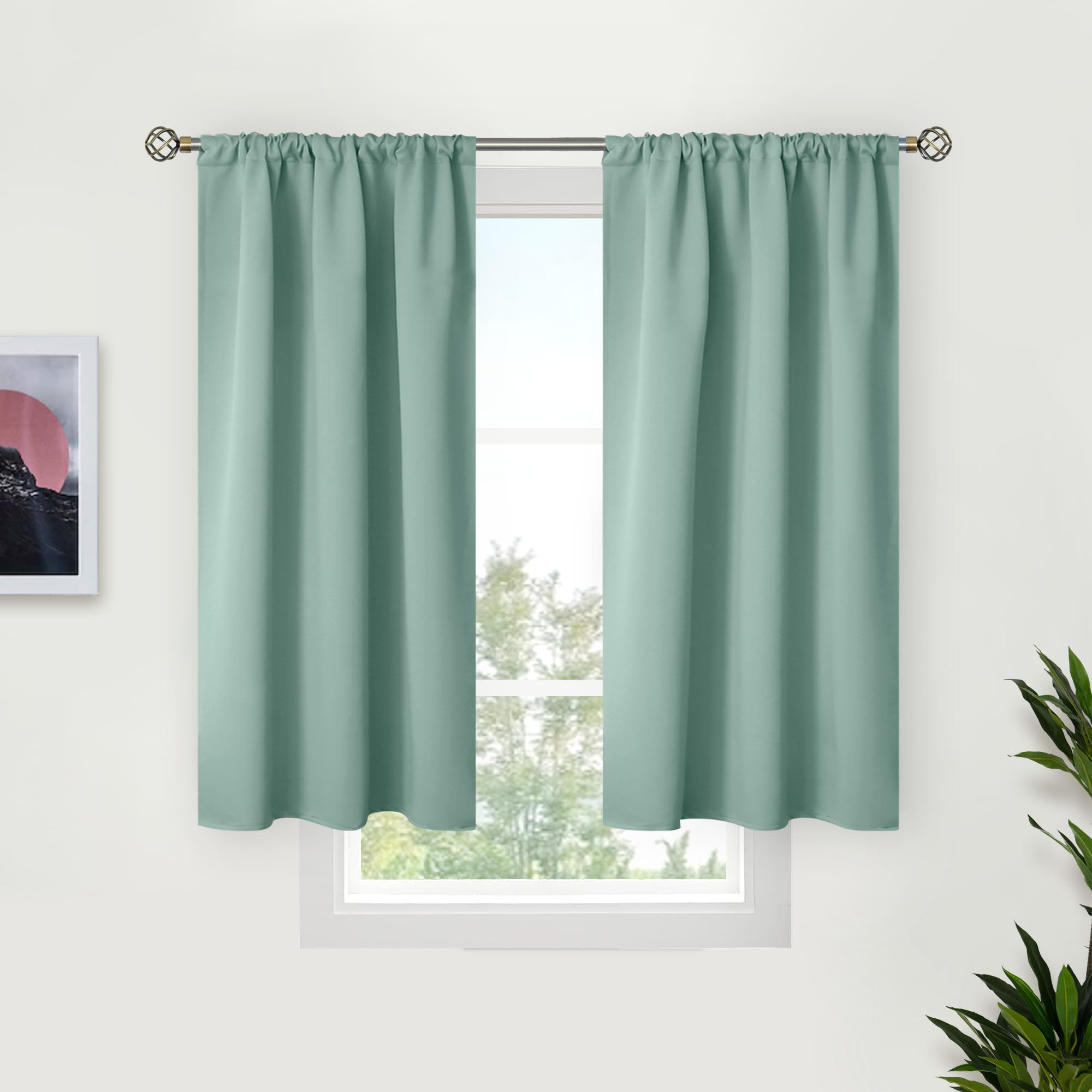 BGment Sage Green Blackout Curtains 45 Inches Long for Kitchen Window - Small Thermal Insulated Drapes with Rod Pocket Room Darkening for Cafe Bathroom, 34 x 45 Inch, 2 Panels โ image 1