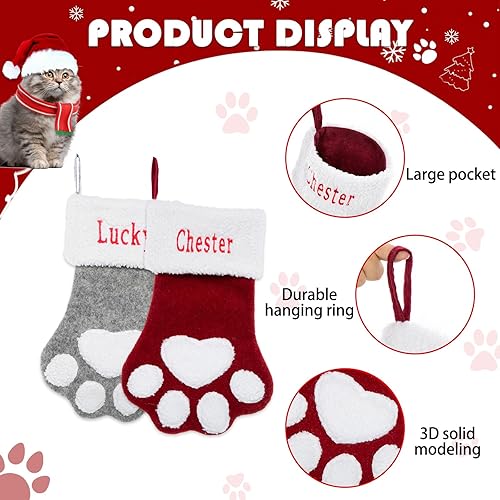 Miniatura 2 de Medias de Navidad personalizadas para perros y gatos, nombre personalizado de 18 pulgadas, diseño de pata de mascota, calcetines de Navidad con