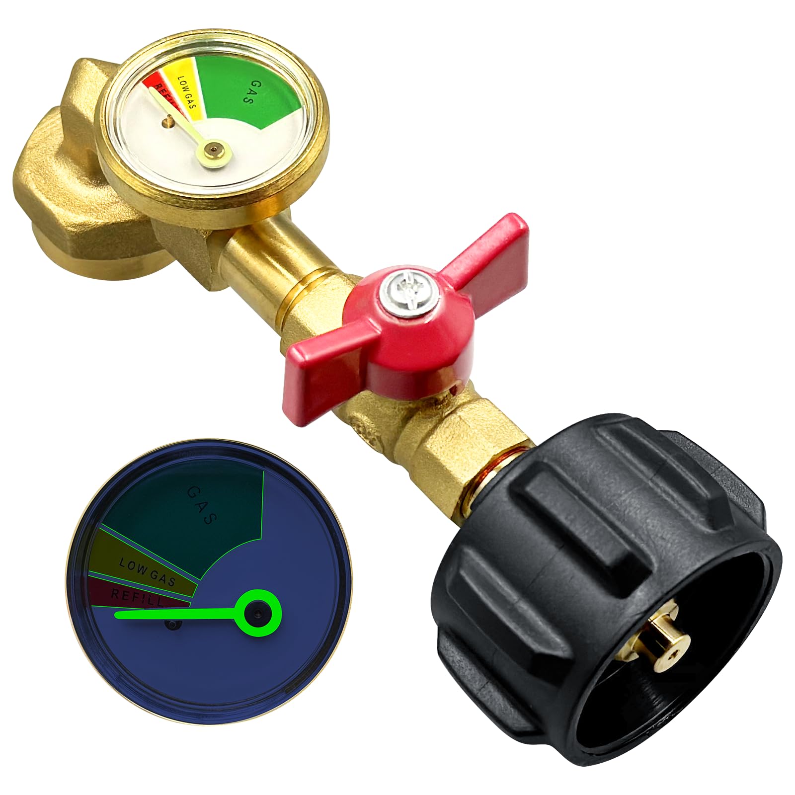 Upgraded Refill Adapter for 1 lb. Tanks, Propane Refill Adapter 20lb to 1lb Converter with Valve and Gauge, QCC1 Propane Adapter for Refillable Propane Cylinder 1 lb,90 Degree Elbow Design,for Camping