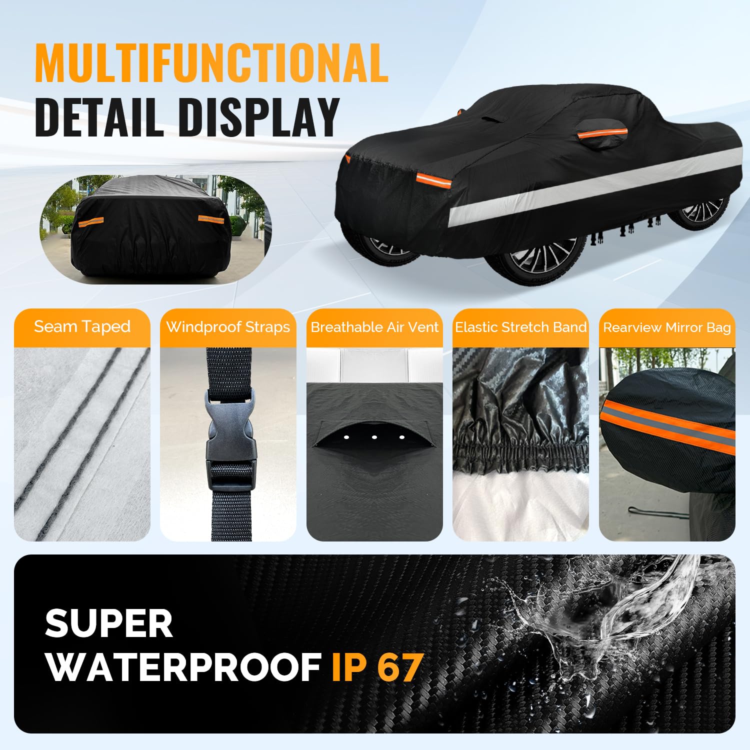 OWEEIO 30 Layers Truck Car Cover for Automobiles All Weather Waterproof Outdoor Snowproof UV Protection Windproof No Zipper — view 4