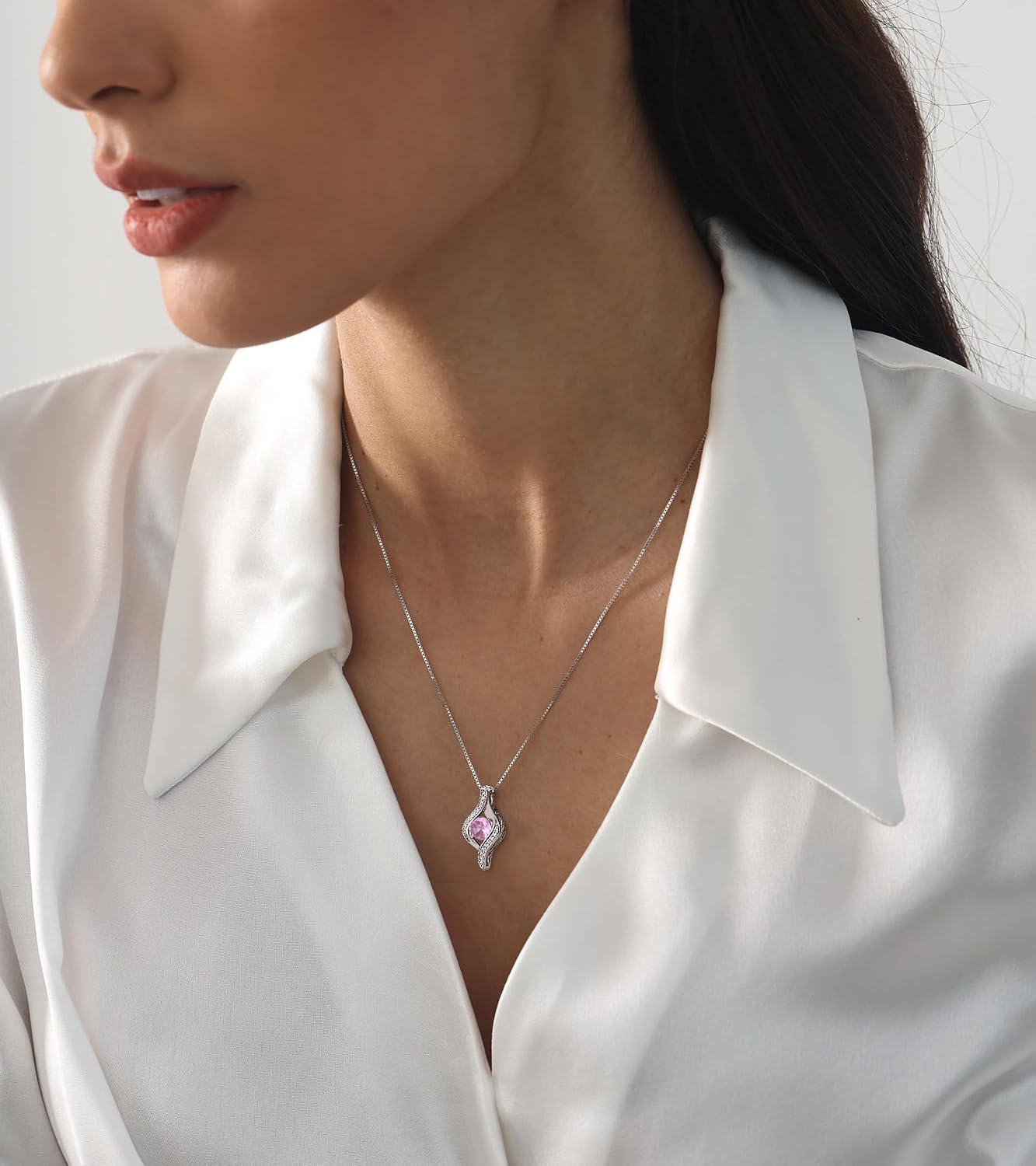 YL Eye Necklace 925 Sterling Silver Halo Pendant Birthstone Jewelry for Women