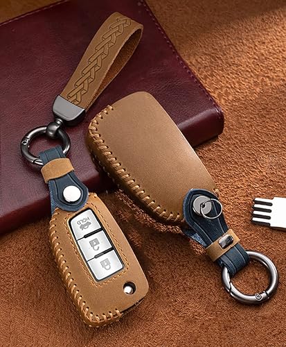 Miniatura 3 de ontto Funda de piel compatible con Nissan Rogue con tapa para llave de coche, color marrón