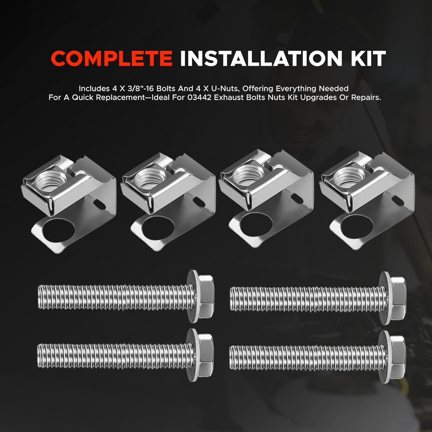 4 Sets Exhaust Manifold Flange Bolts & Nuts Kit Compatible with Jeep Wrangler 2007-2012, Dodge Dakota 2004-2010 Ram 1500/2500/3500 2011-2024 Replaces 03442 55366000AA 6036717AA 6036734AA 6036684AA