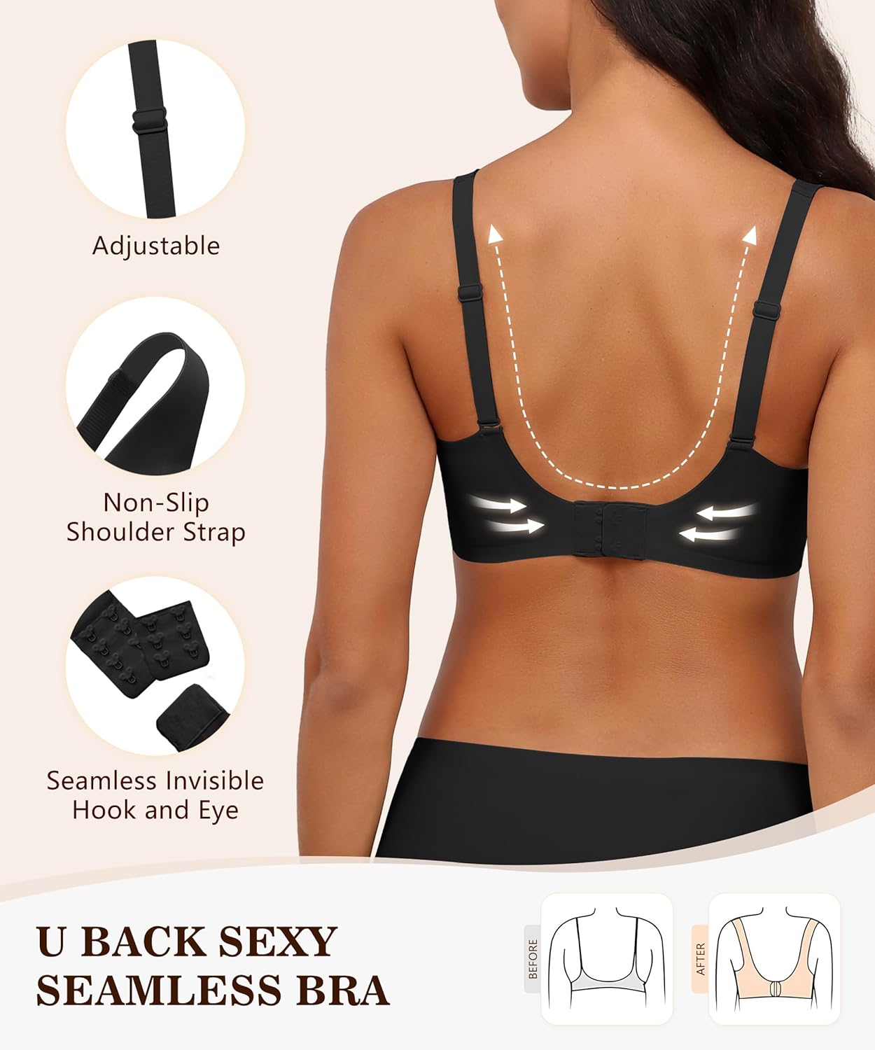 Bra for Women Wireless No Underwire Seamless Full Coverage Deep V Bralettes Everyday Comfortable Soft - Image 4