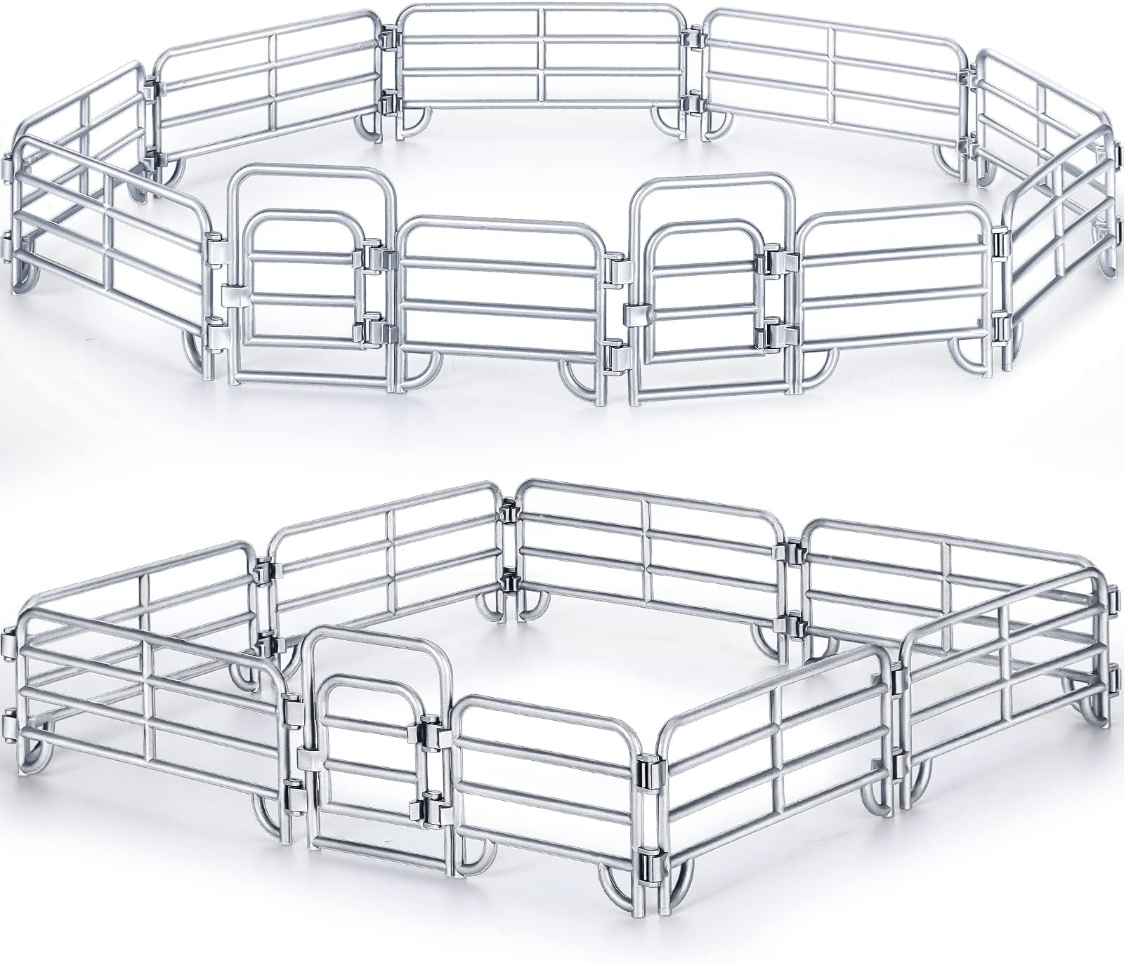 - 40 Pieces Horse Corral Fencing Accessories Playset Plastic Farm Fence Toy for Farm Barn Paddock Horse Stable Farm Animal Fence Panel Paddock Toy Educational Present Cake Toppers (Retro Style,Grey)