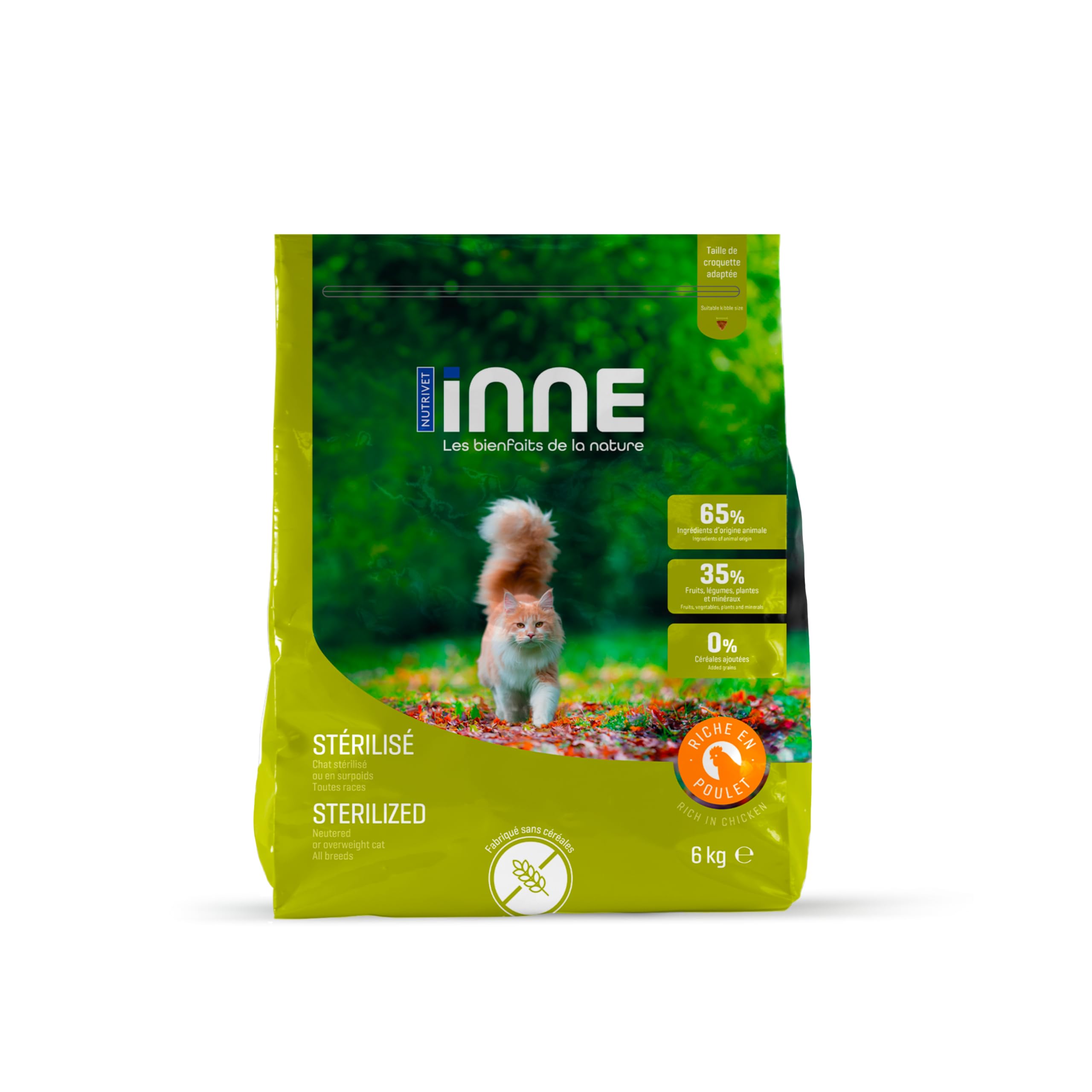 NUTRIVET - INNE Kot - Karma bez zbóż - Kot sterylizowany lub z nadwagą - Kurczak - 80% składników pochodzenia zwierzęcego - 6kg