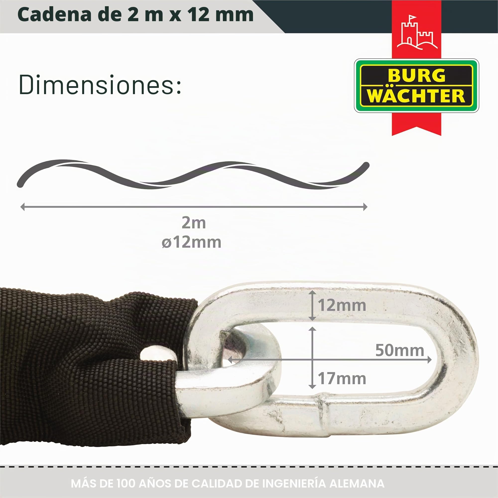 Burg-Wachter GKM 12/200 - Cadena de seguridad vendida, 2 m