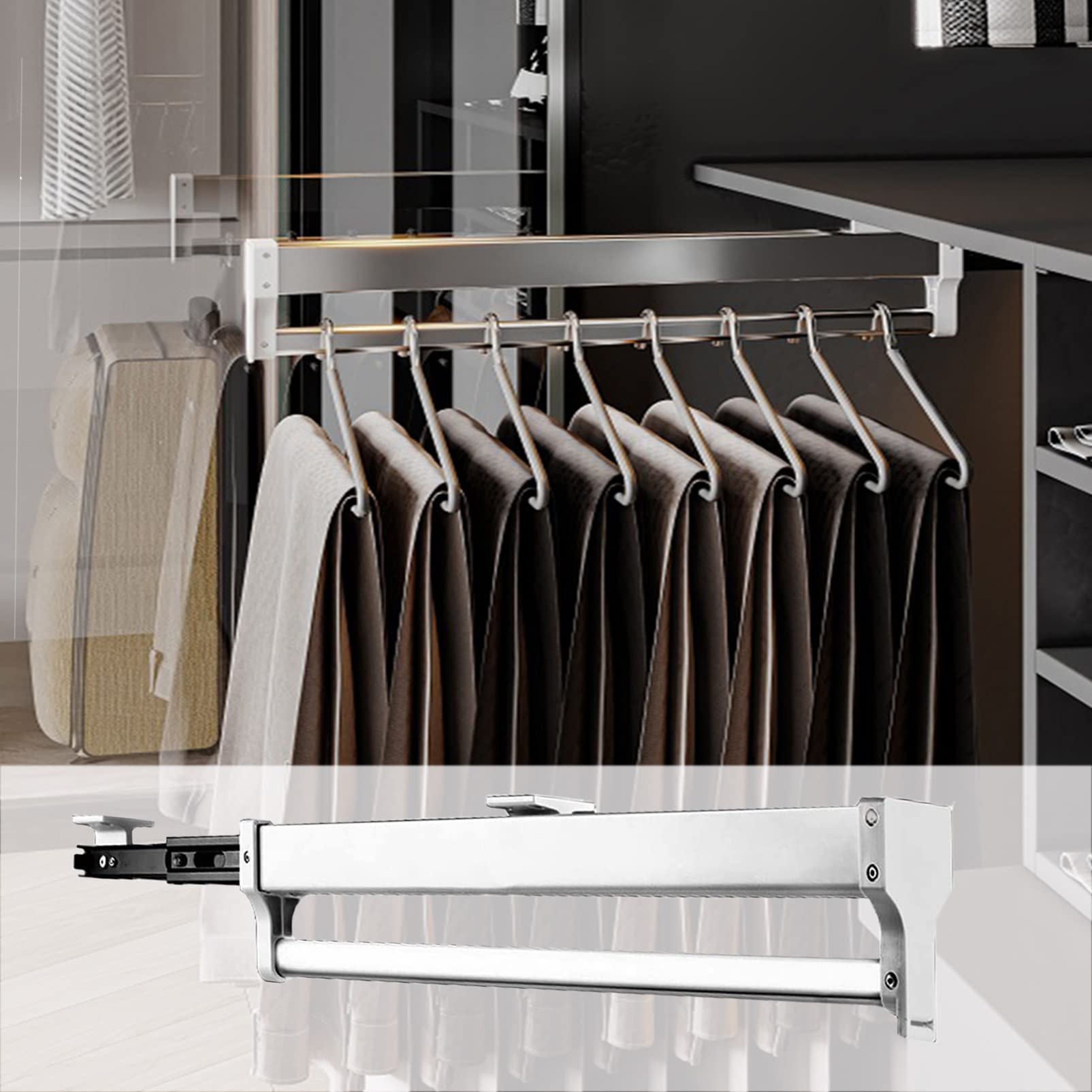Armoire extensible avec rail télescopique coulissant pour suspendre les vêtements