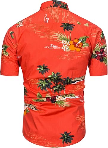 Vista 2 de TUNEVUSE Mens FlowerPineappleBird Print Hawaiian Short Sleeve Shirt Casual Button Down Tropical Shirt