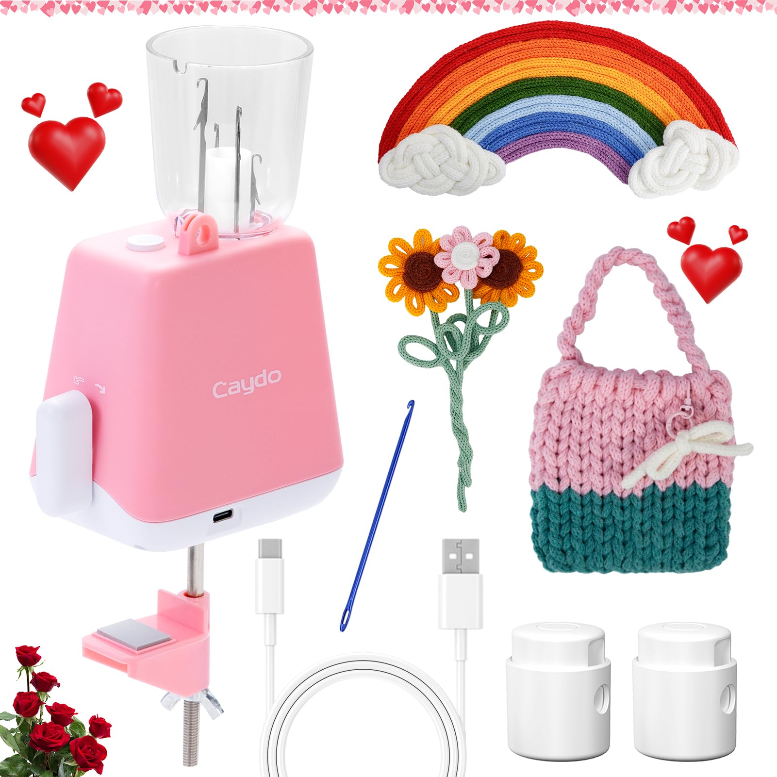 Caydo i Cord Knitting Machine, Electric iCord Maker Tool with Adequate Tension, i-Cord Knitter Machine, Automatic Knitting Yarns to i-Cords, Efficiently DIY Knitting Machine for Crocheters(Patented)