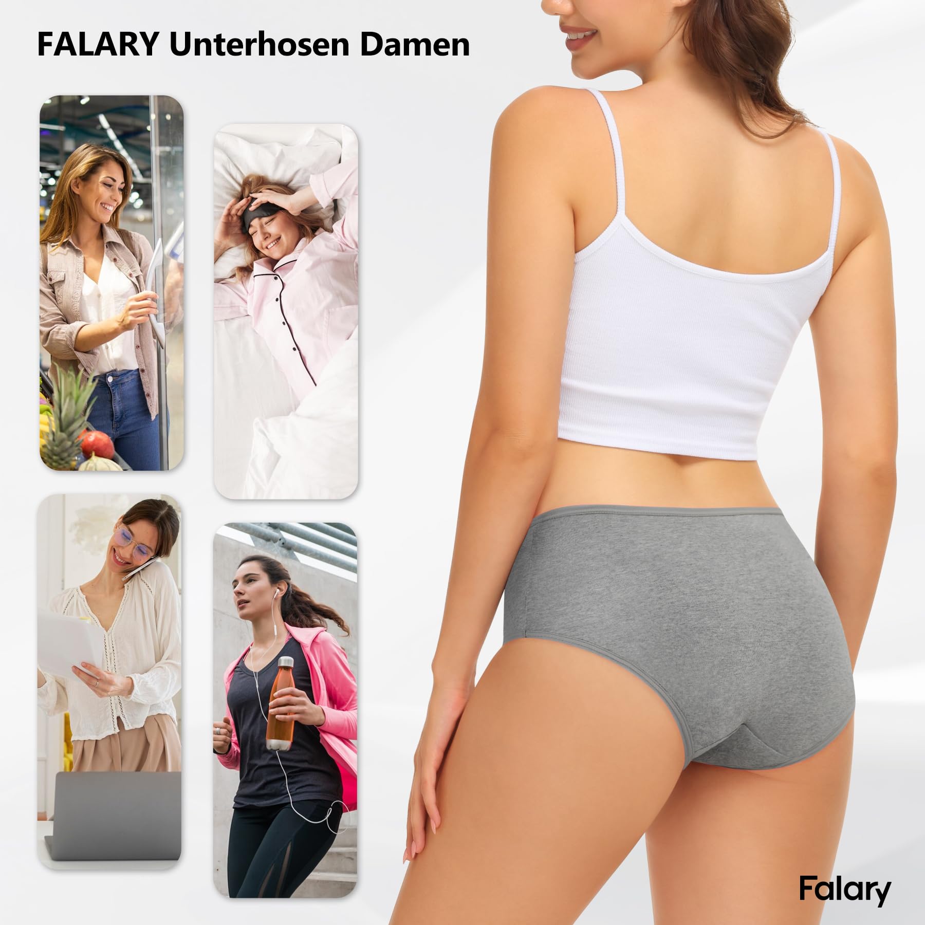 FALARY Mutande Donna 6 Pezzi, realizzate in Cotone Traspirante, a Vita Media e Stile Hipster. Intimo Comodo e Morbido per Donne.