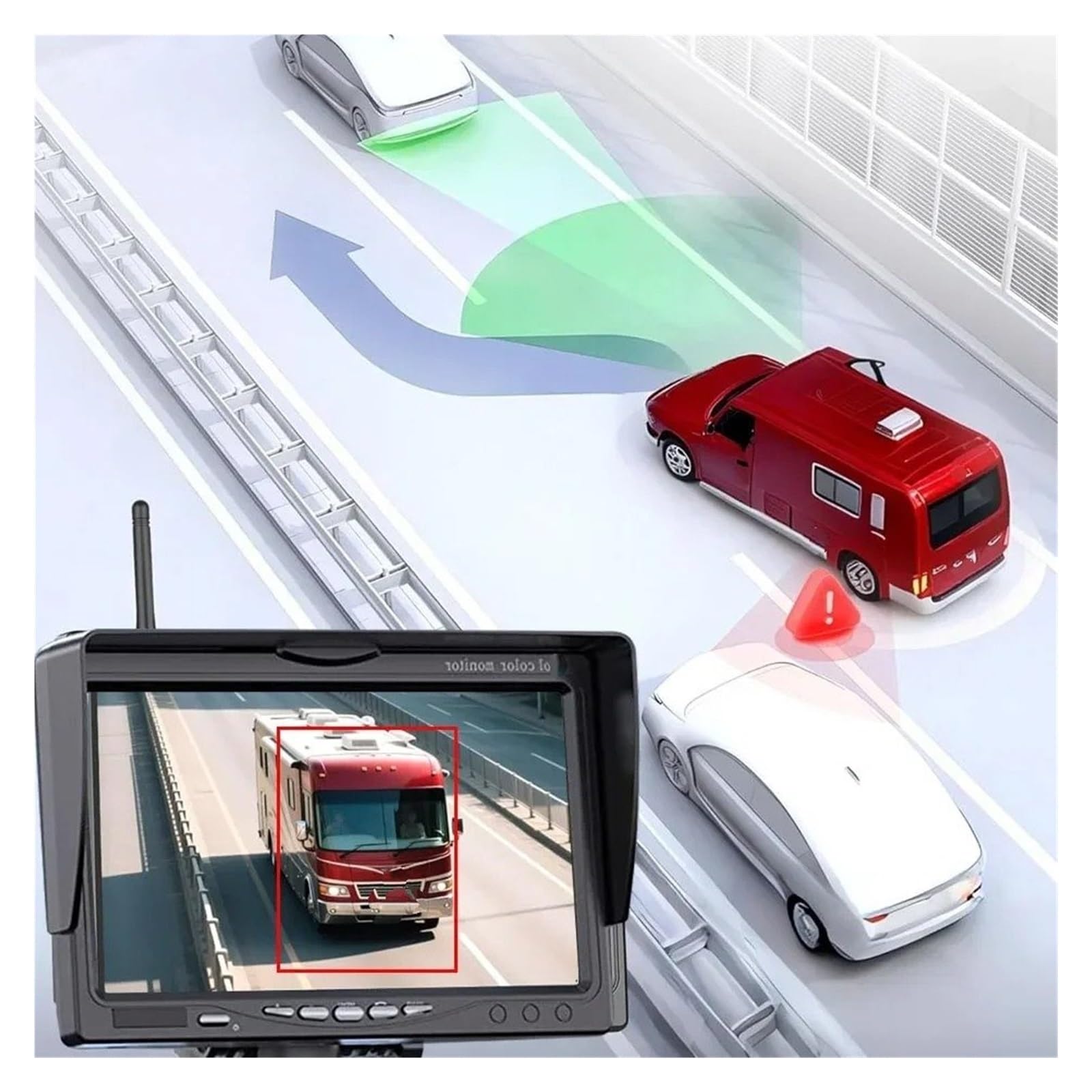 Cámara Visión Trasera Inalámbrica BSD Monitor 7 Pulgadas AHD1080P para Camión, Autobús, Autocaravana, Caravana Remolque, Excavadora Cámara Trasera
