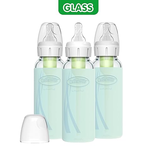 Miniatura 10 de Dr. Brown's Anti-Colic Options+ Biberones de vidrio estrecho con fundas de silicona, menta, sin BPA, 8 oz8.5 fl oz, 0.0 ft+ - Paquete de 3