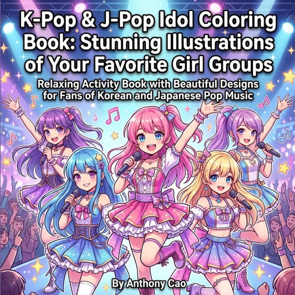 K-Pop & J-Pop Idol Coloring Book: Stunning Illustrations of Your Favorite Girl Groups: Relaxing Activity Book with Beautiful Designs for Fans of Korean and Japanese Pop Music