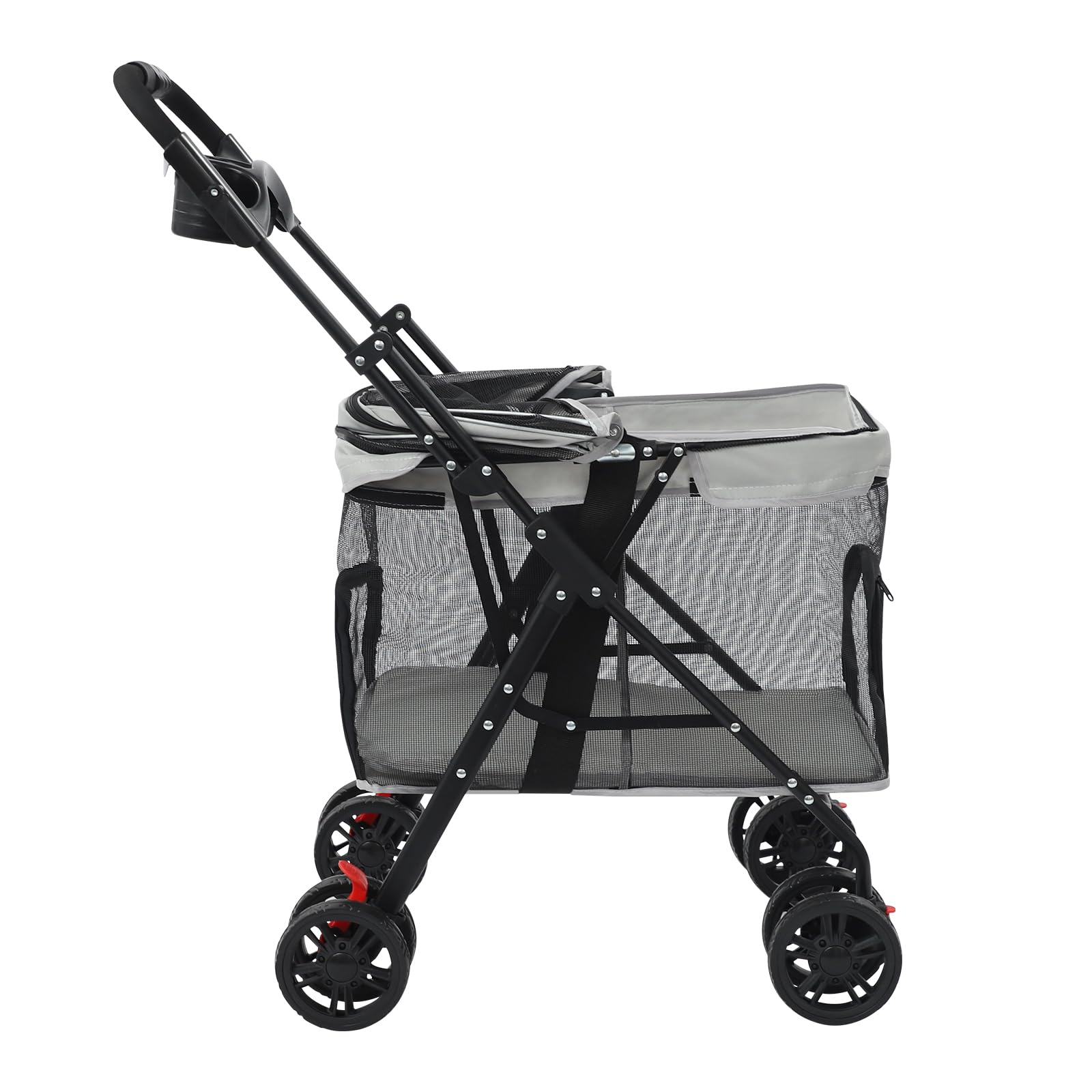 Transportín para perros con ruedas, mochila plegable para perros con función de carro, paneles de malla transpirable con red elevada para viajes y excursiones con perro o gato (gris y