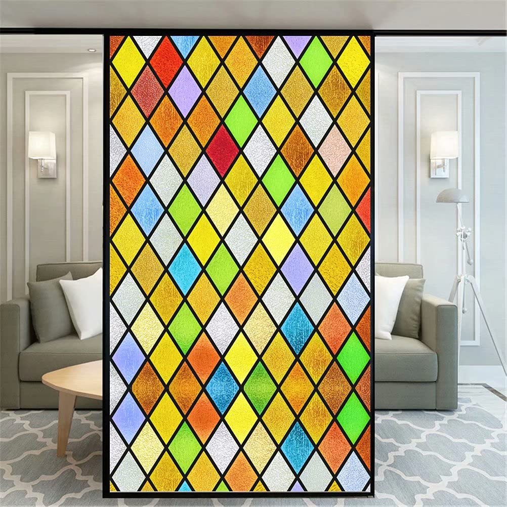 Xijier Diamond Pattern Decorative Window Film Privacy Non Adhesive Frosted Glass Door Window Covering Window Decals Window Sticker for Home Office 65x90cm(25.6