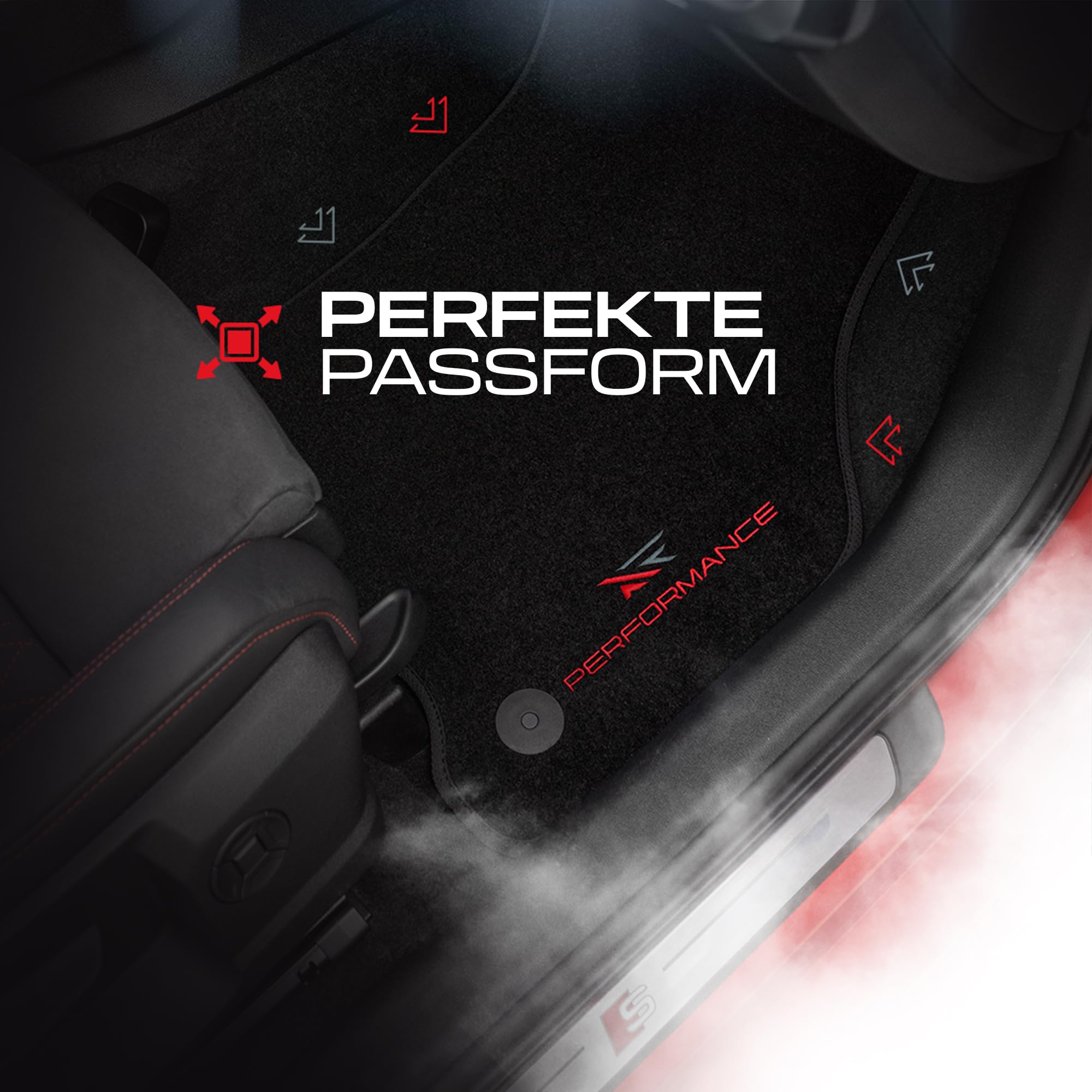 PERFORMANCE Tappetini tappetini auto in velluto personalizzati destinato a Ford Focus IV dal 2018 - Standard, Traforato, rosso-grigio -Ricamo CNC preciso, piping traforato di design, accessori per aut