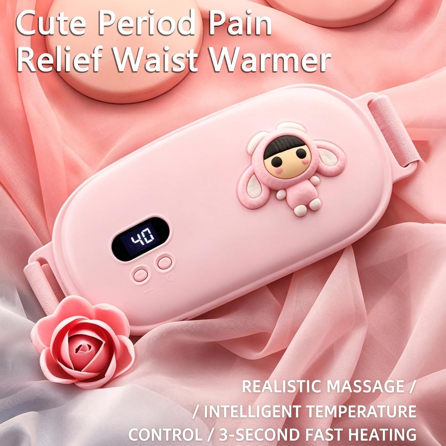 Portable Cordless Heating Pad for Period Cramps - Rechargeable Menstrual Pain Relief Belt with 3 Heat Levels & 3 Massage Modes, Cute Wearable Warm Compress for Women & Girls (Gift Choice) image 2