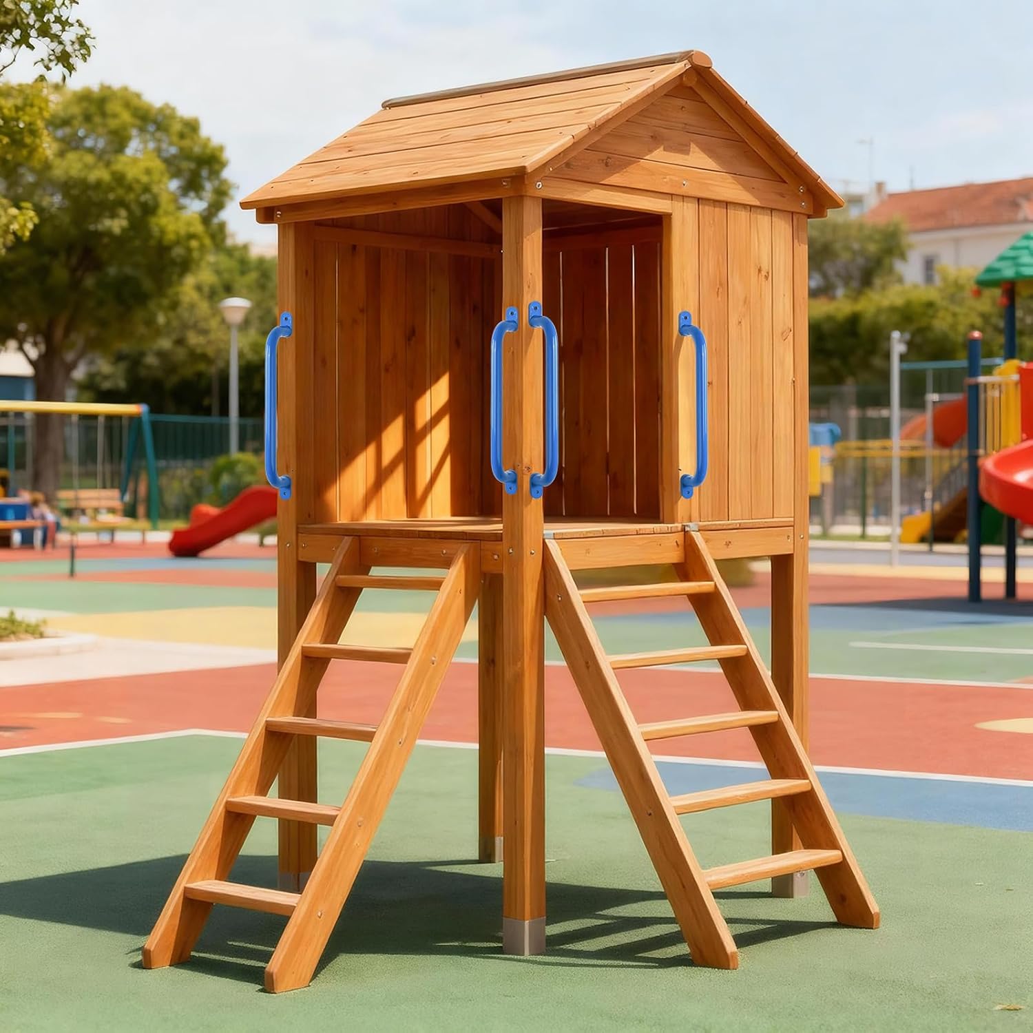 ESPETS 17 Inch 6 Pieces Colorful Safety Handles Metal for Playground Accessories- Swing Set Attachment Grab Handles, Playset Hand Grips, Indoor Monkey Bars for Jungle Gym, Playhouse, Climbing Frame